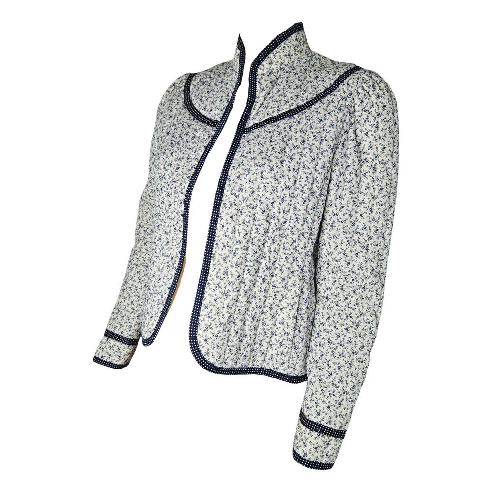 1970s Jessicas Gunnies Blue White Floral Quilted Blazer San Francisco Size Small